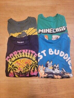 Jumping Beans Boys 4 Pack Crewneck Graphic Tees, Blue, Green, Bluey, Minecraft